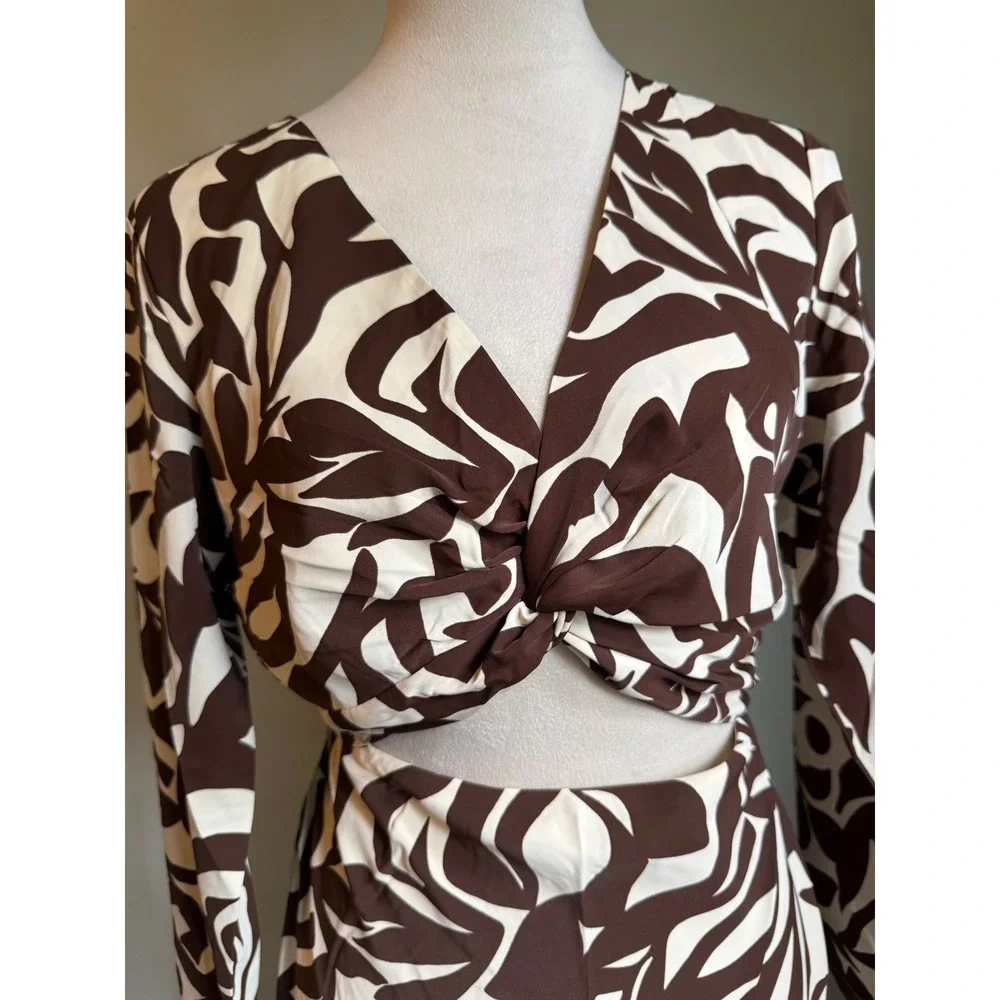 Abercrombie & Fitch Brown Twist  Cutout Open Back Maxi Dress S P Boho whimsi Y2k